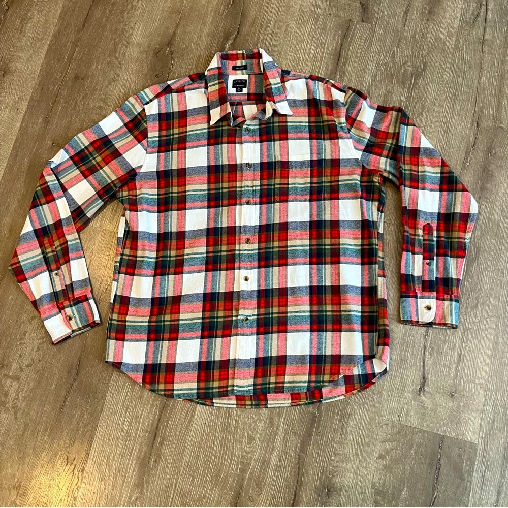 J Crew Shirt Mens XL Red Plaid Classic Flannel Long Sleeve Button Down